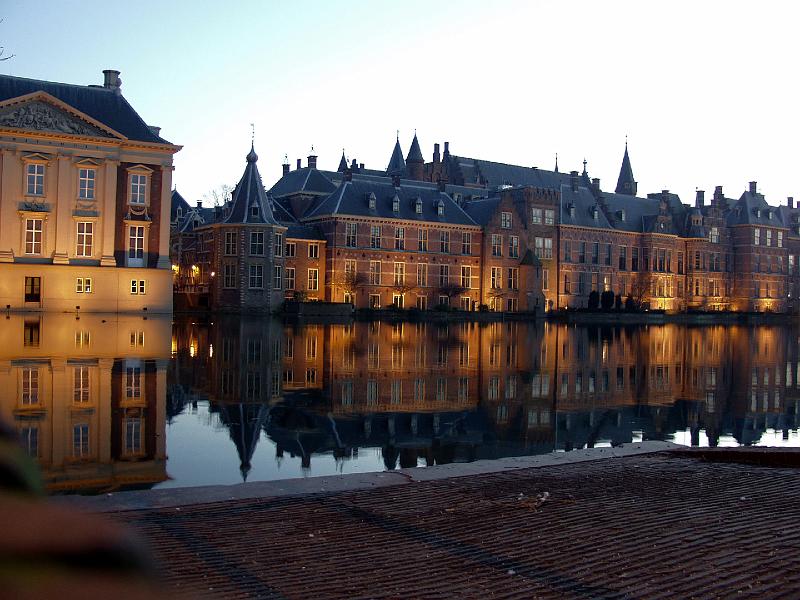 P1155628.JPG - Parliament building in The Hague.  Just as the lights come on.